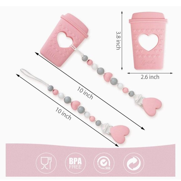 Beebico Coffee BPA Free Pacifier Clip Holder Set - Baby Teething Toys- Silicone - Picture 5 of 5